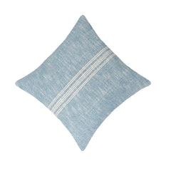 Handmade Woven Cotton Cushion Cover 45x45 cm | Blue with White Center Stripe | Farmhouse Decorative Throw Pillow Cover | Hidden Zipper | Sofa & Bed Cushion Cover