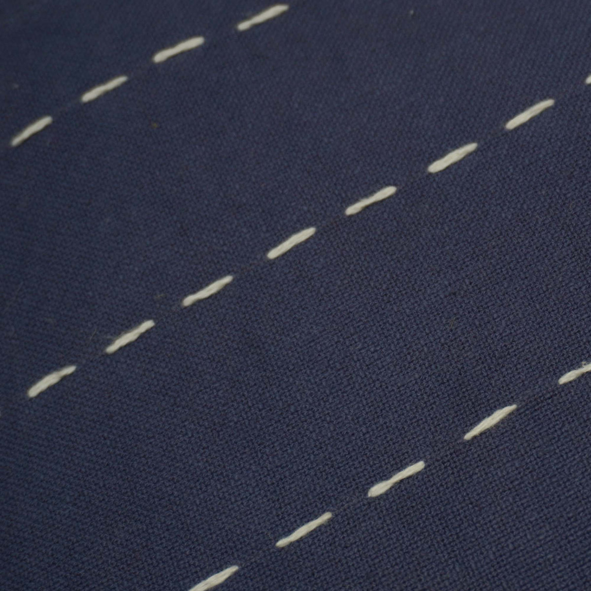 Handwoven Cotton Cushion Cover 45x45 cm | Navy Blue Decorative Throw Pillow Cover with White Running Stitch | Modern Farmhouse Sofa Cushion Cover | Hidden Zipper | 18x18 Inch