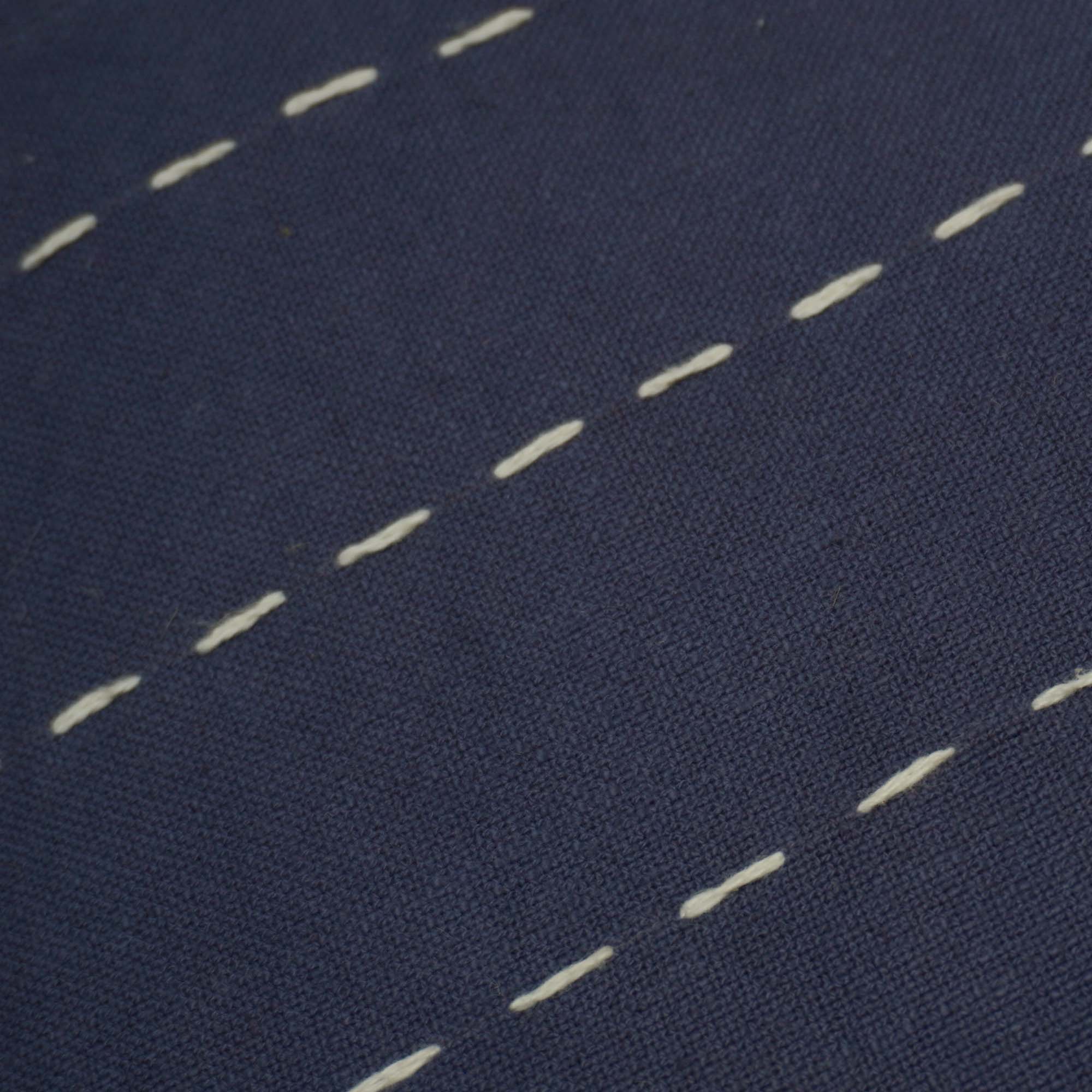 Handwoven Cotton Cushion Cover 45x45 cm | Navy Blue Decorative Throw Pillow Cover with White Running Stitch | Modern Farmhouse Sofa Cushion Cover | Hidden Zipper | 18x18 Inch