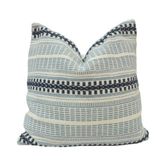 Handmade Cotton Woven Stripe Cushion Cover 45x45 cm | Blue & Ivory Textured Decorative Pillow Cover