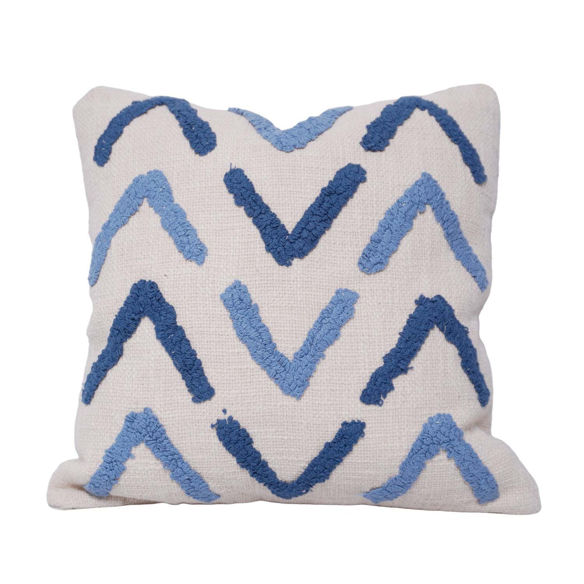 Handmade Tufted Cotton Cushion Cover 45x45 cm – Blue Geometric Pattern Decorative Throw Pillow Cover with Hidden Zipper - Bulk manufacturer & supplier from Panipat, India