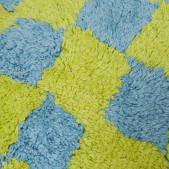Hand Tufted Cushion Cover 45x45 cm – Blue & Lime Green Abstract Checkerboard Textured Design