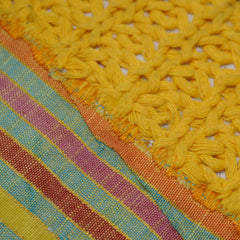 Handwoven Striped Cotton Cushion Cover with Mustard Macramé Panel | Decorative Throw Pillow Cover | 45x45 cm (18x18 Inch)