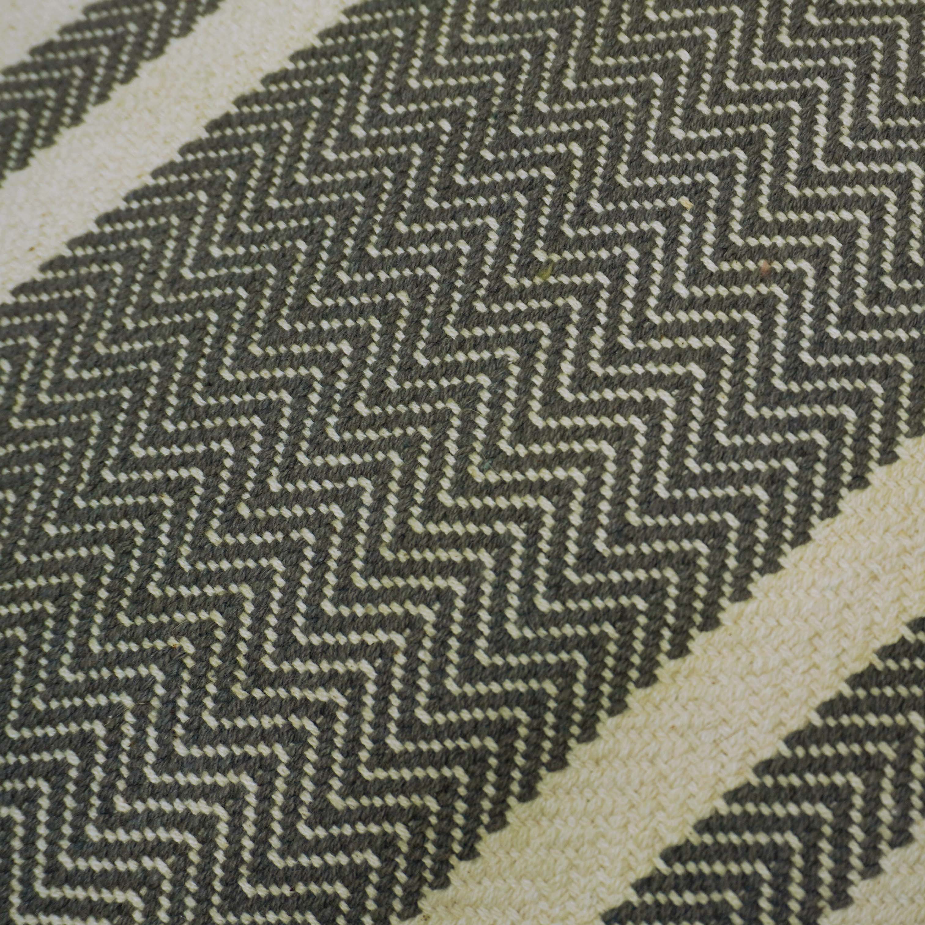Handwoven Cotton Cushion Cover 45x45 cm – Ivory & Charcoal Geometric Stripe Design