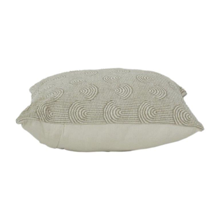 Sage Green Geometric Embroidered Cotton Cushion Cover | Textured Arc Pattern | 18x18 Inch Decorative Pillow Case - Bulk manufacturer & supplier from Panipat, India