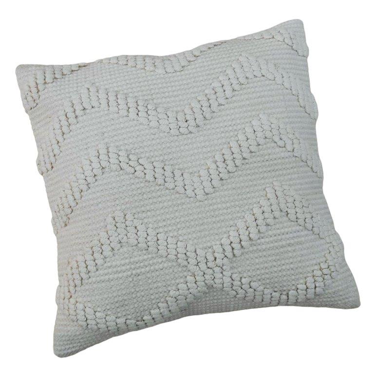 Handmade Tufted Cotton Cushion Cover 45x45 cm | Geometric Textured Boho Pillow Cover | Off White Decorative Cushion