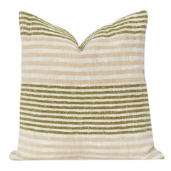 Handwoven Striped Cotton Cushion Cover | Neutral Beige & Olive Green | Modern Textured Throw Pillow Case (18x18 Inch)