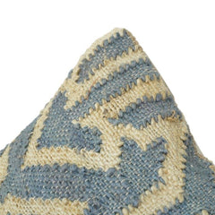 Handgewebter Jute-Kissenbezug mit geometrischem Stammesmuster | Rustikal Blau & Natur | 45x45 cm