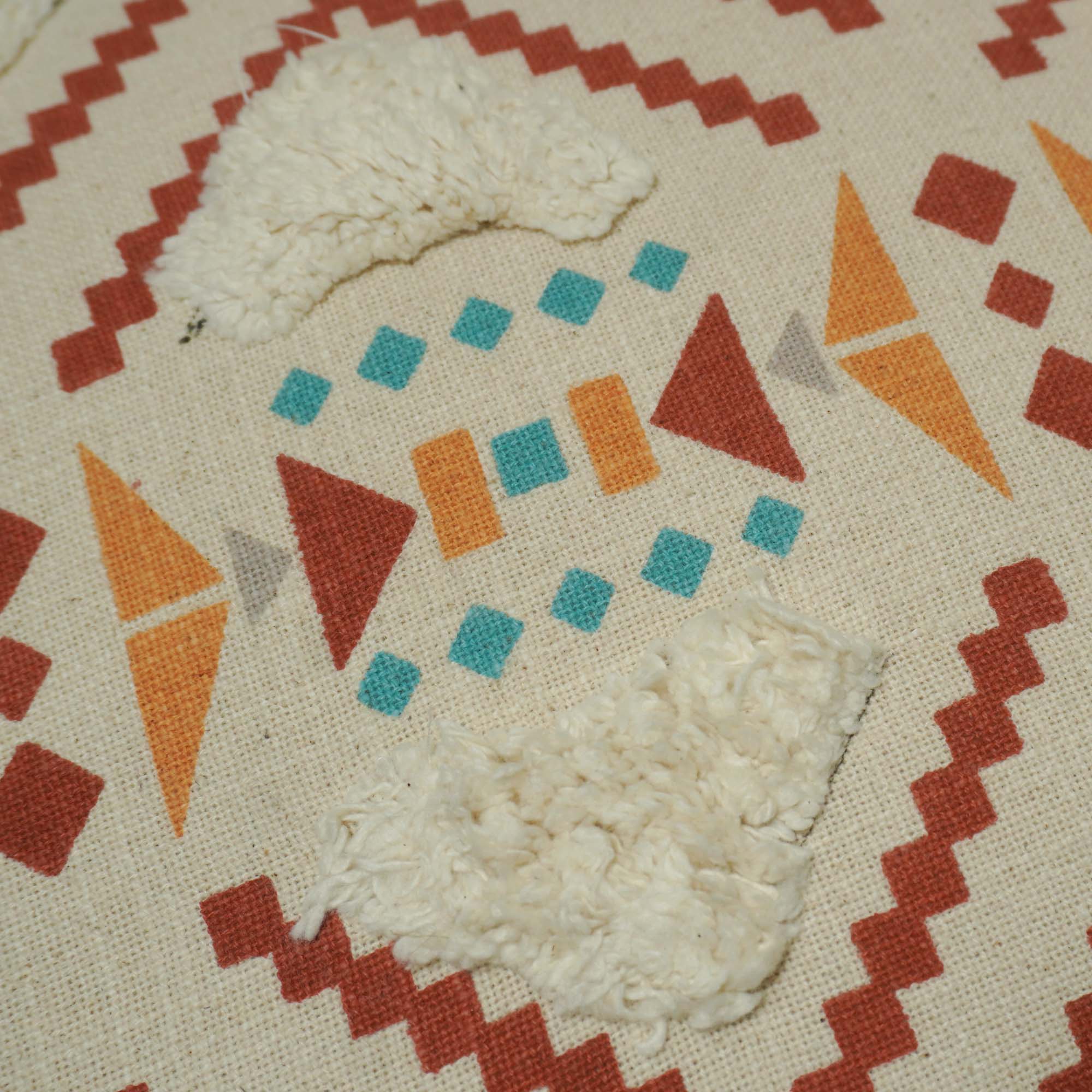 Printed & Tufted Cotton Cushion Cover 45x45 cm | Geometric Boho Decorative Throw Pillow Cover with Tassels | Concealed Zip | Beige Multi
