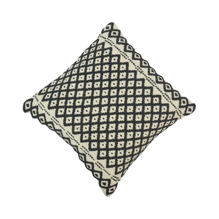 Handmade Black & Ivory Diamond Pattern Cotton Cushion Cover | Woven Boho Throw Pillow Cover 45x45 cm
