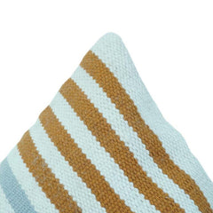 Woven Striped Cotton Cushion Cover – Blue & Mustard Textured Sofa Pillow Cover | Modern Minimalist Home Décor | 18x18 Inch