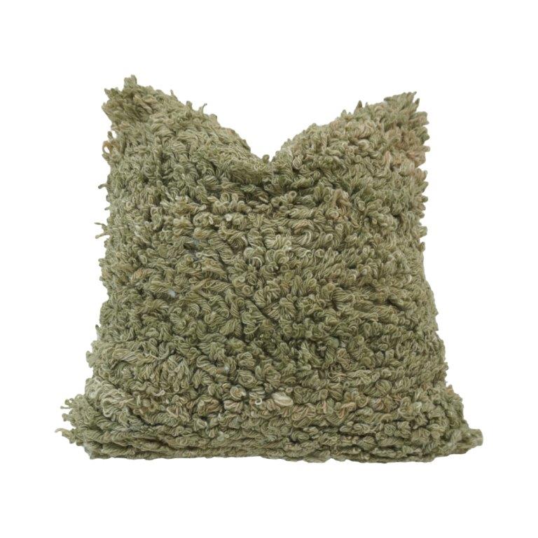 Olive Green Shaggy Polyester Cushion Cover | Textured Loop Pile Throw Pillow Cover | 45 x 45 cm - Bulk manufacturer & supplier from Panipat, India