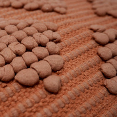 Handwoven Cotton Textured Cushion Cover 45x45 cm | Geometric Bobble Tufted Design | Decorative Throw Pillow Cover | Hidden Zipper | Terracotta