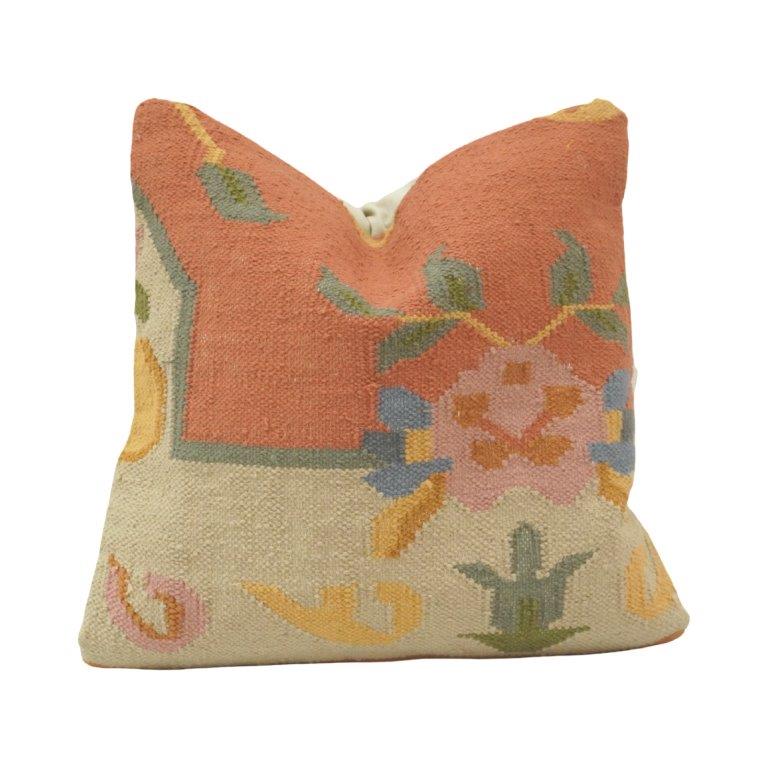 Handwoven Cotton Cushion Cover 45x45 cm | Floral Kilim Inspired Decorative Pillow Cover | Artisan Woven Boho Cushion
