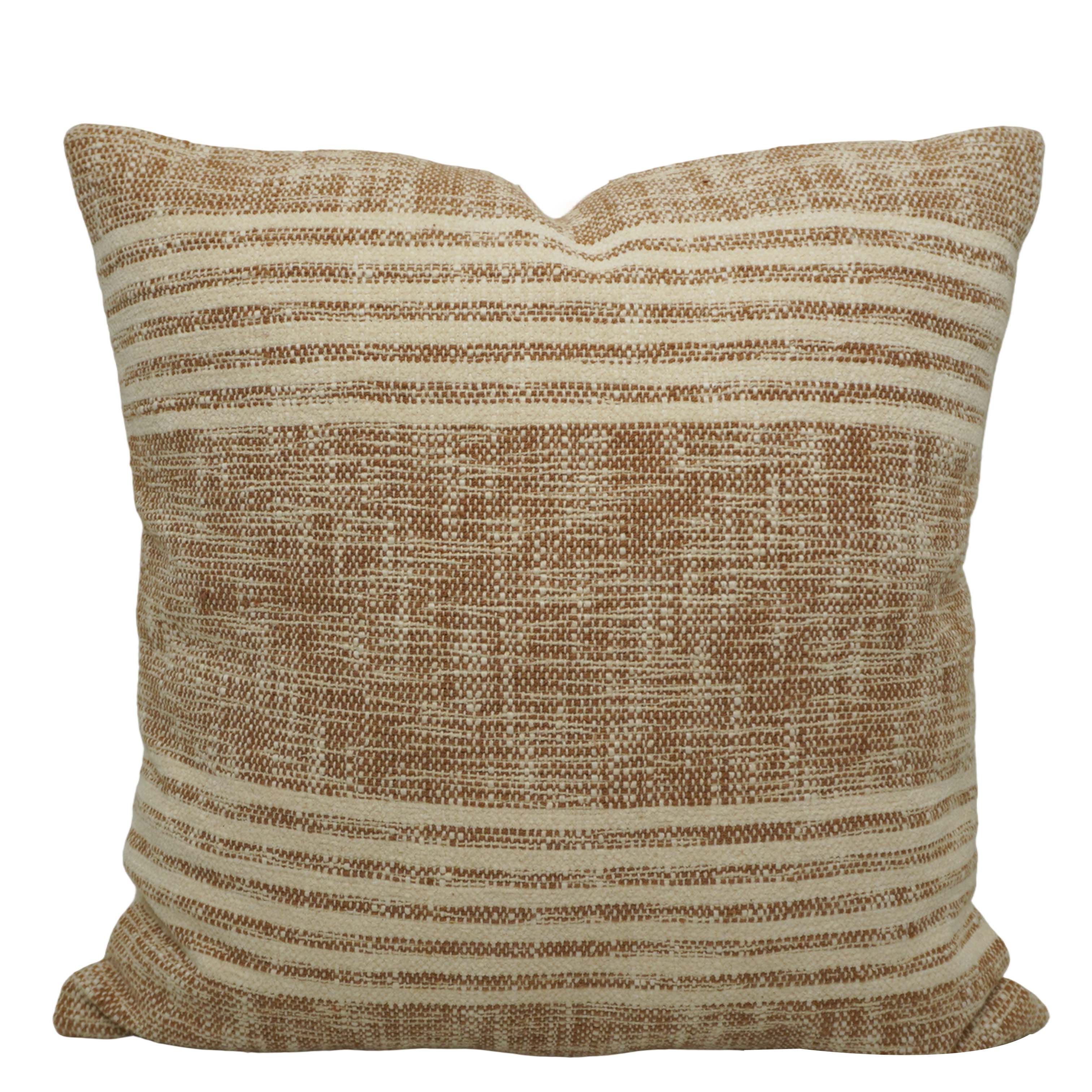 Handwoven Cotton Cushion Cover 45x45 cm | Textured Striped Woven Throw Pillow Cover | Natural Beige Decorative Cushion Cover with Concealed Zip | Boho & Modern Home Décor