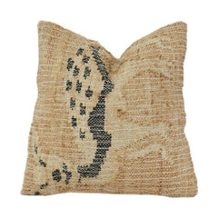 Handwoven Rustic Cotton Cushion Cover 45x45 cm – Textured Natural Fabric with Abstract Tribal Print | Boho Farmhouse Decor