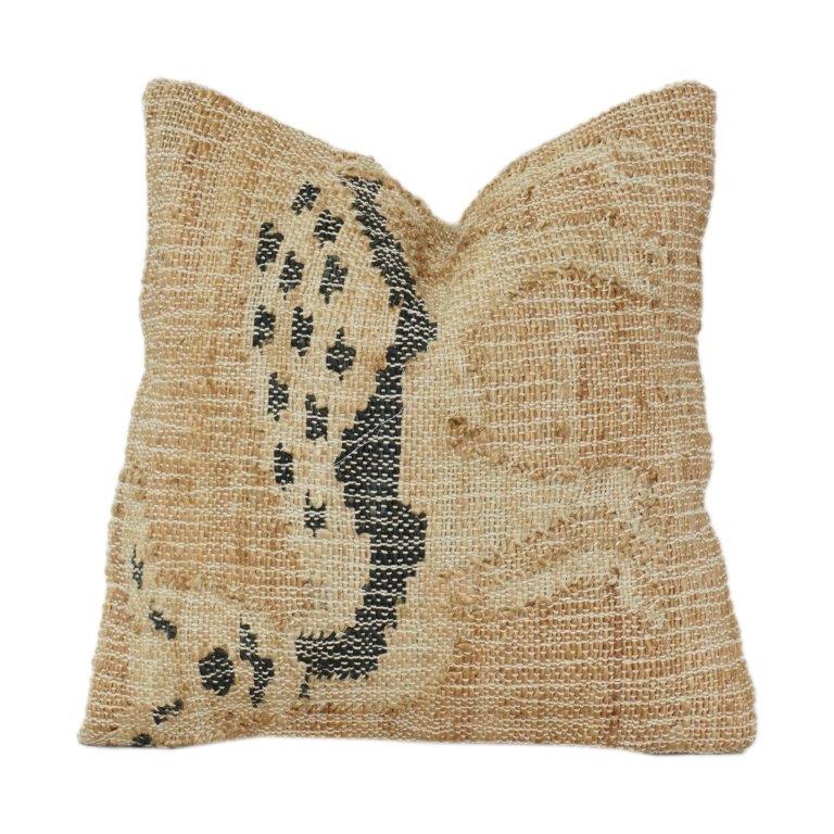 Handwoven Rustic Cotton Cushion Cover 45x45 cm – Textured Natural Fabric with Abstract Tribal Print | Boho Farmhouse Decor
