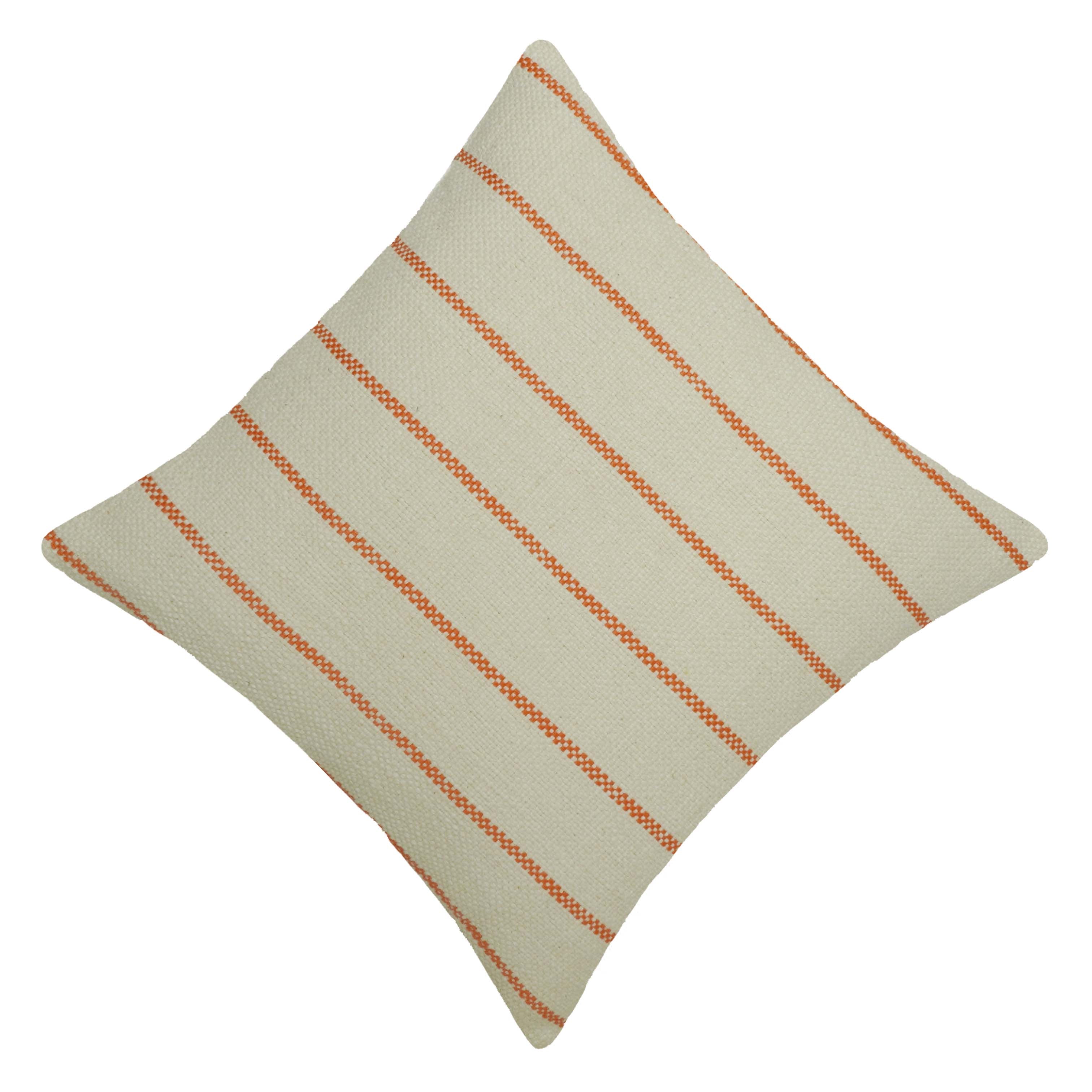 Handwoven Cotton Cushion Cover – Cream & Orange Striped 45 x 45 cm