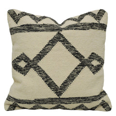 Handmade Cotton Cushion Cover 45x45 cm | Black & Ivory Geometric Woven Throw Pillow Cover | Boho Tribal Decorative Cushion Cover with Hidden Zipper