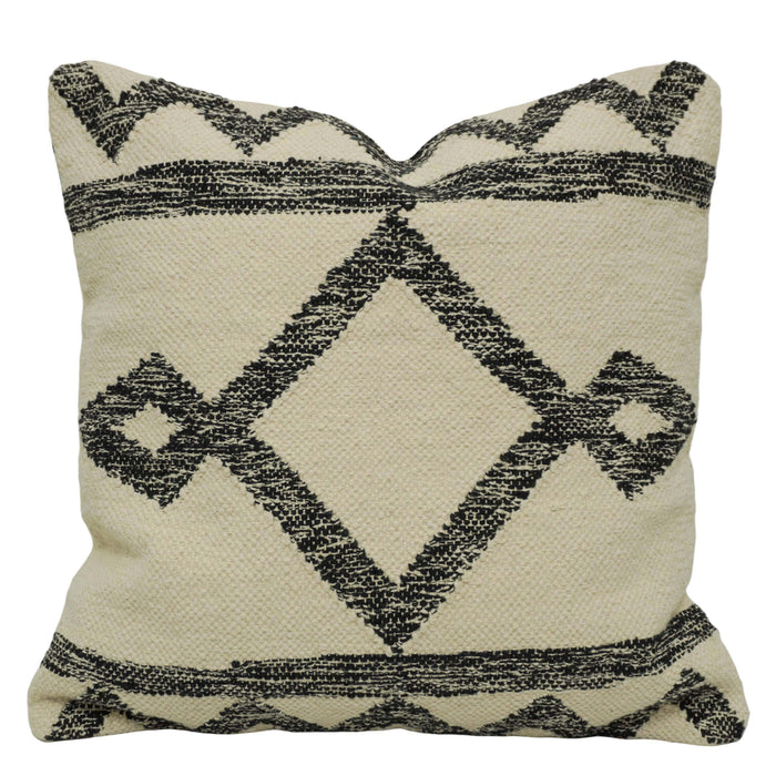 Handmade Cotton Cushion Cover 45x45 cm | Black & Ivory Geometric Woven Throw Pillow Cover | Boho Tribal Decorative Cushion Cover with Hidden Zipper