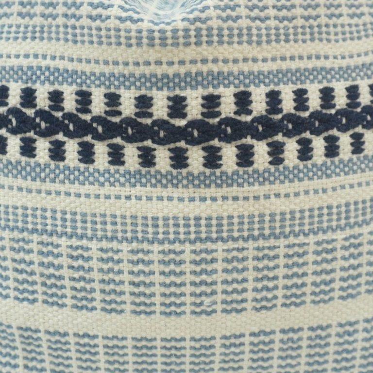 Handmade Cotton Woven Stripe Cushion Cover 45x45 cm | Blue & Ivory Textured Decorative Pillow Cover