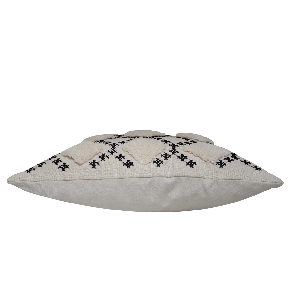 Handcrafted Embroidered & Tufted Cotton Cushion Cover 45x45 cm | Geometric Diamond Pattern | Boho Decorative Throw Pillow Cover with Hidden Zipper - Bulk manufacturer & supplier from Panipat, India
