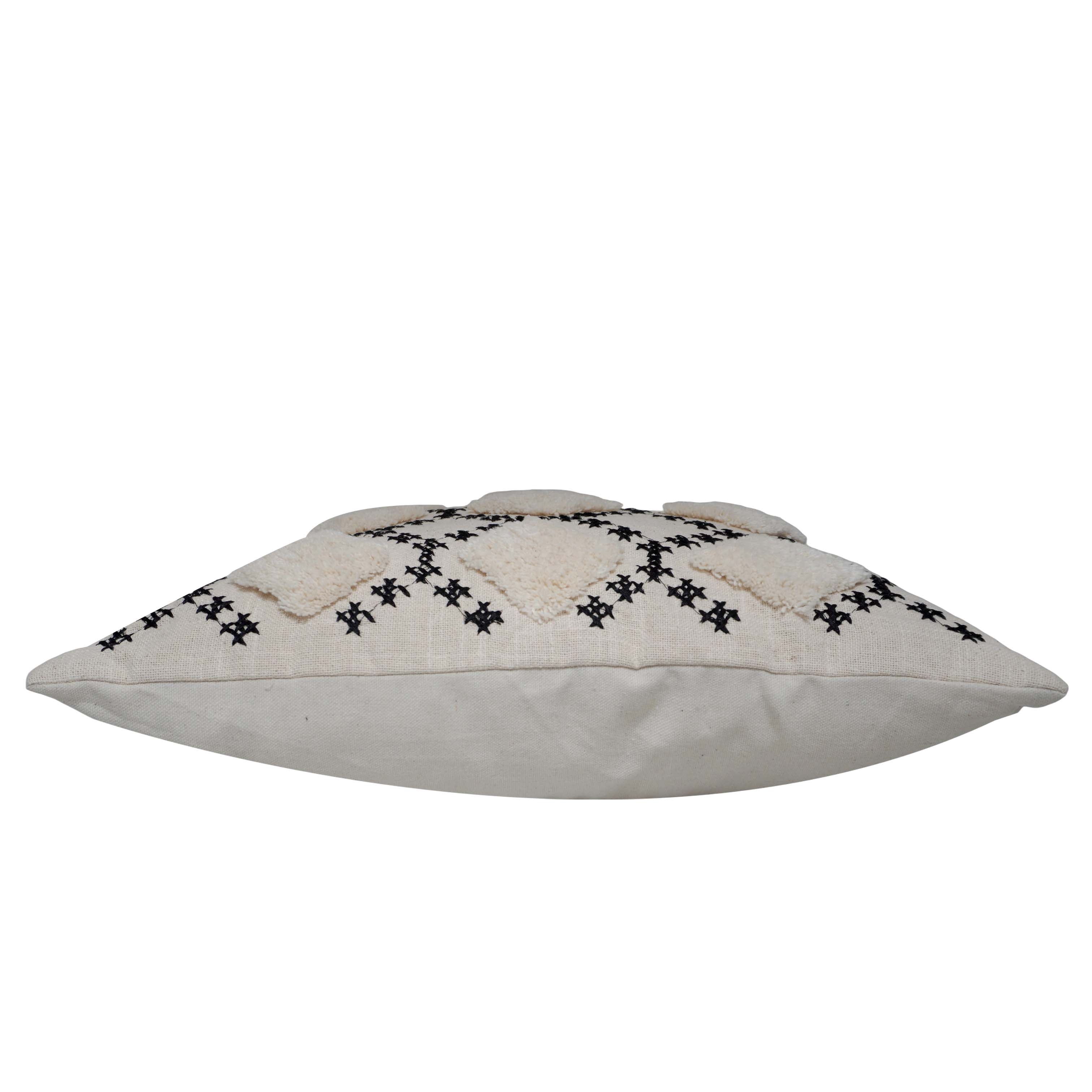 Handcrafted Embroidered & Tufted Cotton Cushion Cover 45x45 cm | Geometric Diamond Pattern | Boho Decorative Throw Pillow Cover with Hidden Zipper