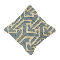 Handgewebter Jute-Kissenbezug mit geometrischem Stammesmuster | Rustikal Blau & Natur | 45x45 cm