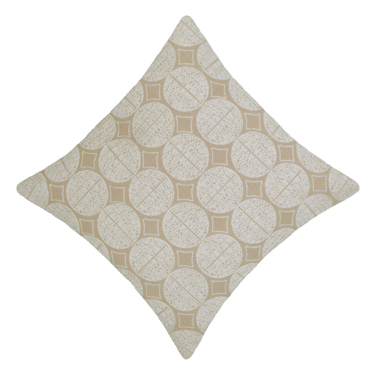 Machine Embroidered Cushion Cover 45x45 cm – Beige & White Geometric Circle Pattern