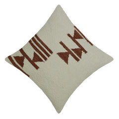 Handwoven Cream & Rust Geometric Cushion Cover – 45 x 45 cm | Textured Boho Accent Pillow Cover