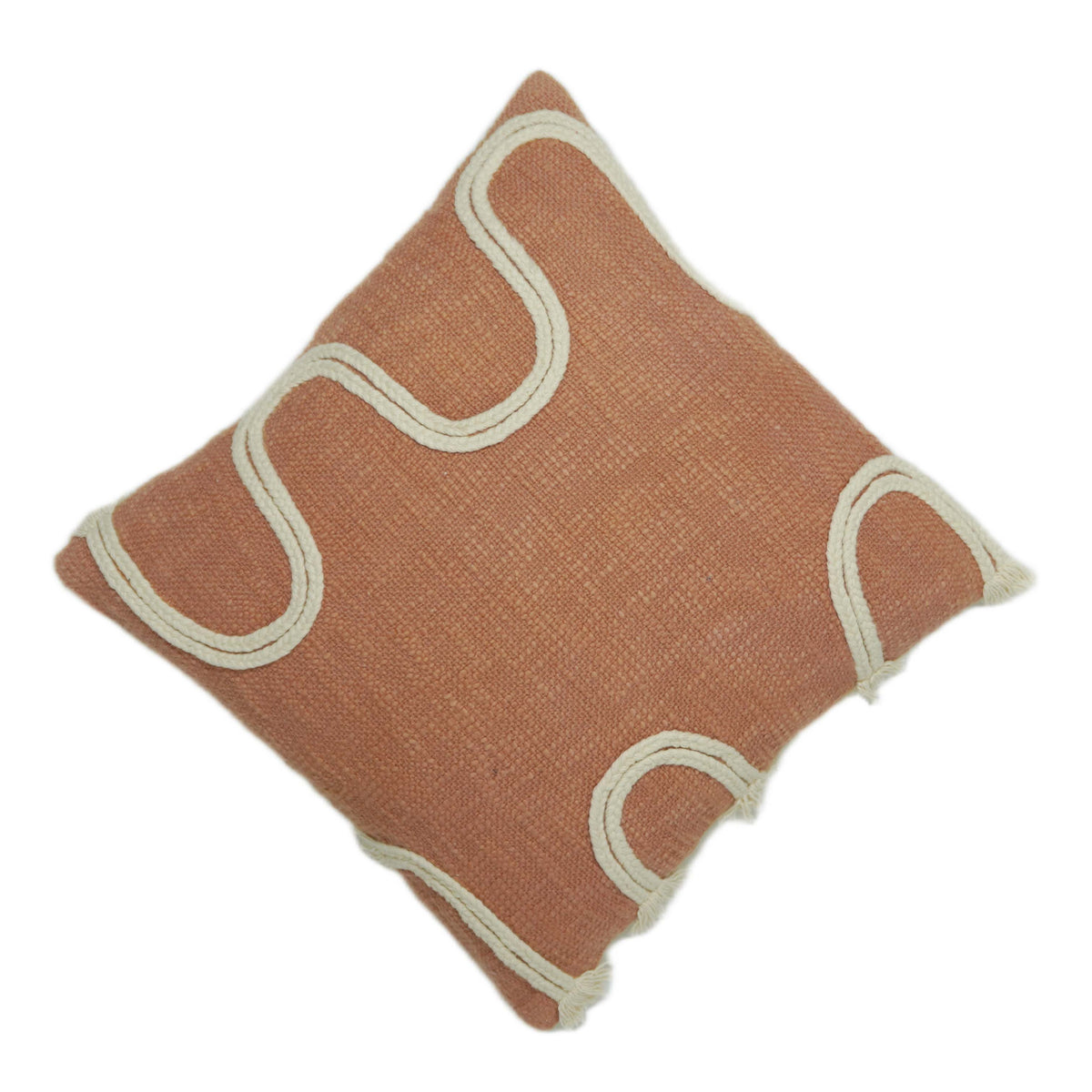 Handcrafted Embroidered Cotton Cushion Cover with Textured Rope Detailing – 45 x 45 cm