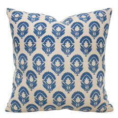Blue Floral Block Print Cotton Cushion Cover 45x45 cm | Decorative Printed Throw Pillow Cover | Hidden Zip | 100% Cotton