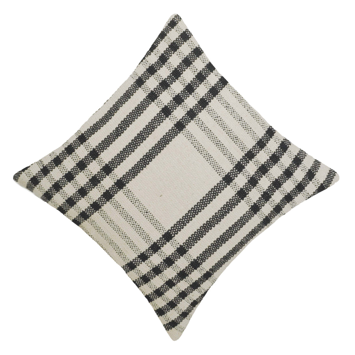 Handwoven Cotton Cushion Cover – Ivory & Charcoal Striped Design, 45 x 45 cm