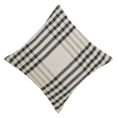 Handwoven Cotton Cushion Cover – Ivory & Charcoal Striped Design, 45 x 45 cm