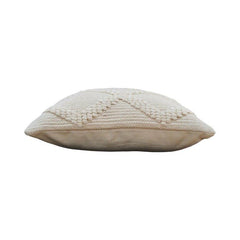 Handmade Tufted Cotton Cushion Cover 45x45 cm | Geometric Textured Boho Pillow Cover | Off White Decorative Cushion