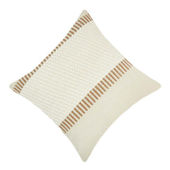 Handwoven Cotton Cushion Cover 45x45 cm | Textured Woven Boho Throw Pillow Cover | Ivory & Brown Decorative Cushion Cover with Concealed Zip