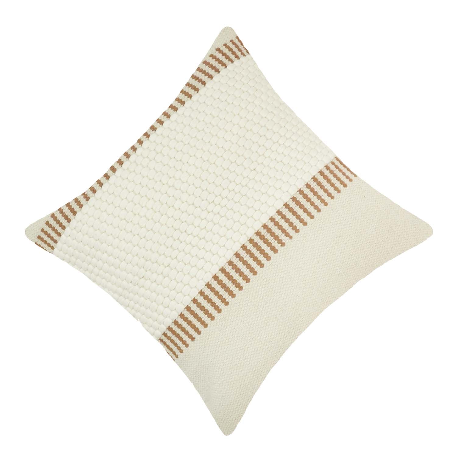 Handwoven Cotton Cushion Cover 45x45 cm | Textured Woven Boho Throw Pillow Cover | Ivory & Brown Decorative Cushion Cover with Concealed Zip