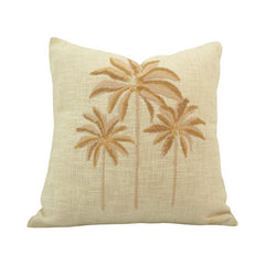 Palm Tree Embroidered Cotton Cushion Cover – Beige Tropical Decorative Pillow Cover 45x45 cm