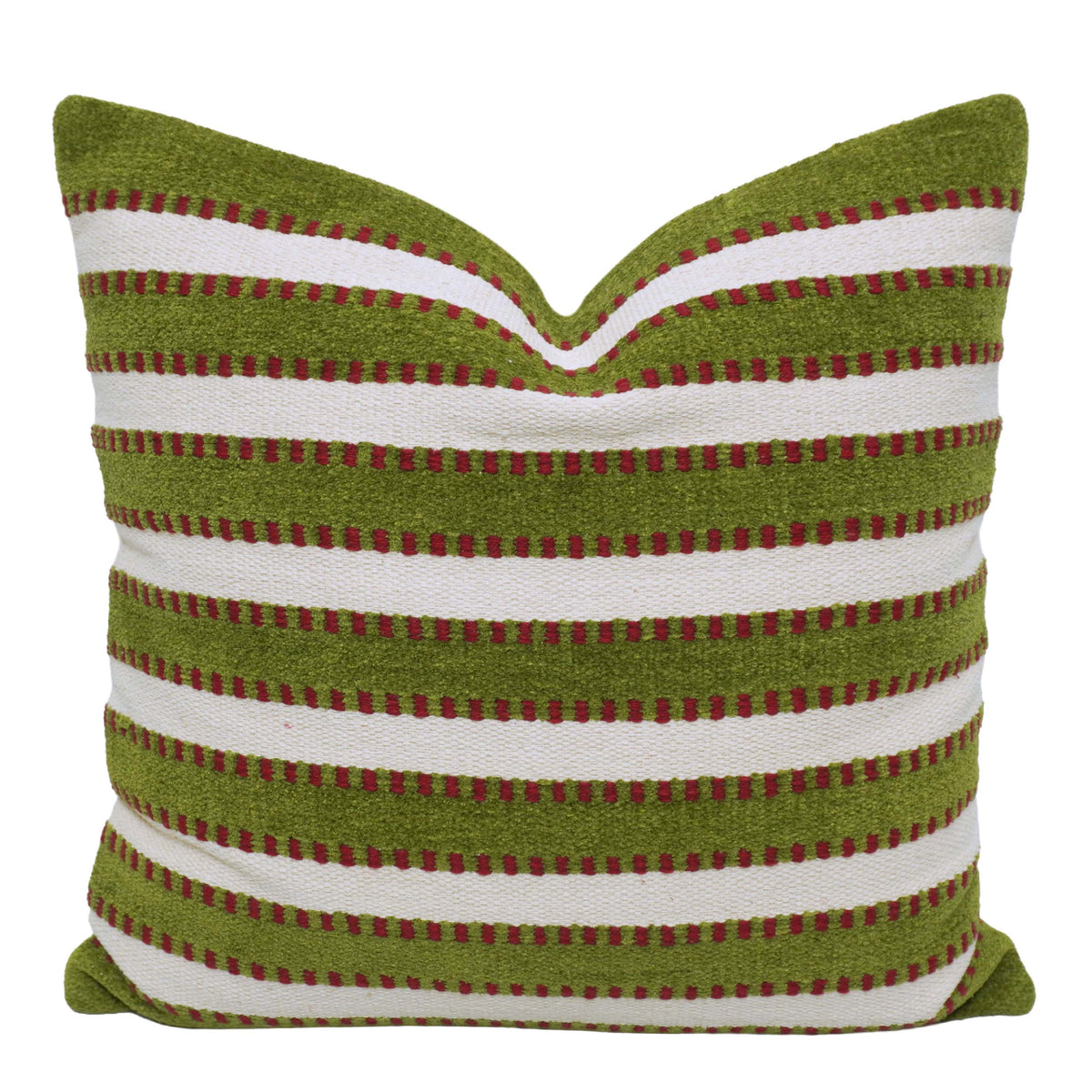 Handwoven Olive Green & Ivory Striped Cushion Cover – 45 x 45 cm