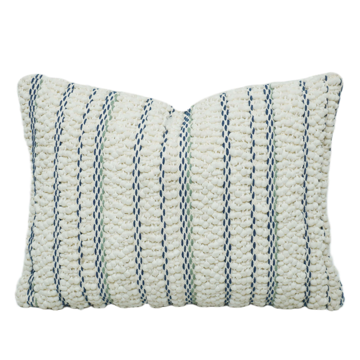 Handwoven Textured Cushion Cover 35x50 cm – Ivory White with Navy Blue Striped Pattern