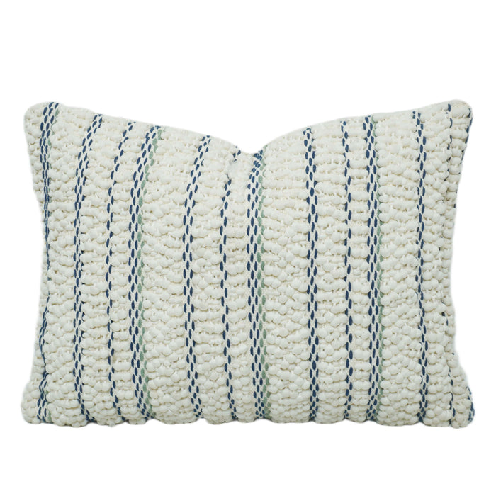 Handwoven Textured Cushion Cover 35x50 cm – Ivory White with Navy Blue Striped Pattern