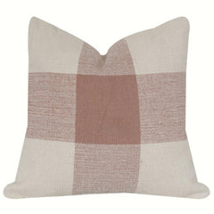 Handgewebter Kissenbezug aus Baumwolle mit Karomuster | Neutrales Beige & Altrosa Karodesign | 45x45 cm Dekokissenbezug