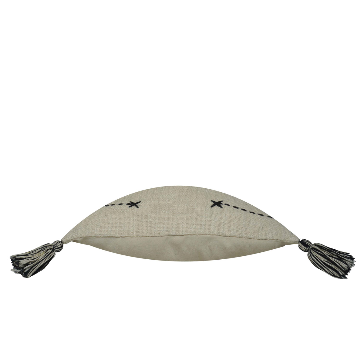 Handcrafted Embroidered Cotton Cushion Cover with Tassels | Decorative Throw Pillow Cover | 45 x 45 cm | Ivory & Black