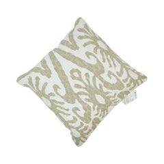 Hand Embroidered Abstract Ikat Cushion Cover – Beige & Ivory Cotton Pillow Cover 45x45 cm