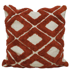 Handcrafted Tufted Geometric Cushion Cover – Rust & Ivory Textured Cotton Cushion, 45 x 45 cm