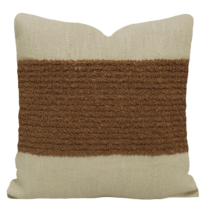 Handwoven Cotton Bouclé Stripe Cushion Cover 45x45 cm | Textured Brown & Natural Decorative Throw Pillow Cover | Hidden Zipper | Modern Boho Home Décor