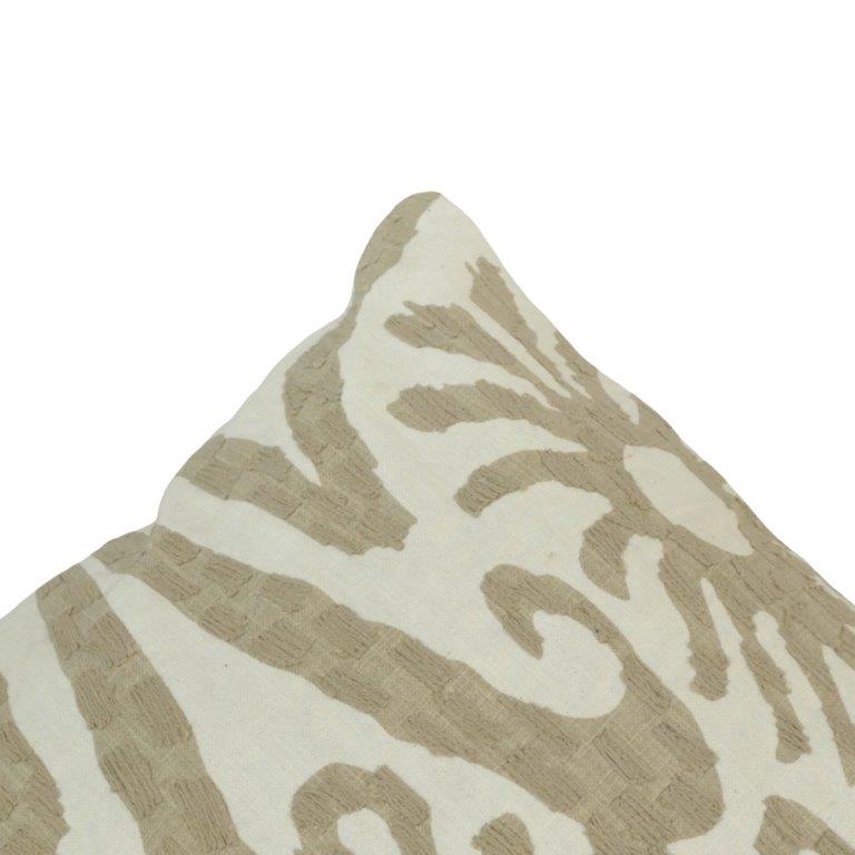 Hand Embroidered Abstract Ikat Cushion Cover – Beige & Ivory Cotton Pillow Cover 45x45 cm - Bulk manufacturer & supplier from Panipat, India