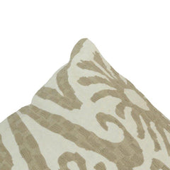 Hand Embroidered Abstract Ikat Cushion Cover – Beige & Ivory Cotton Pillow Cover 45x45 cm