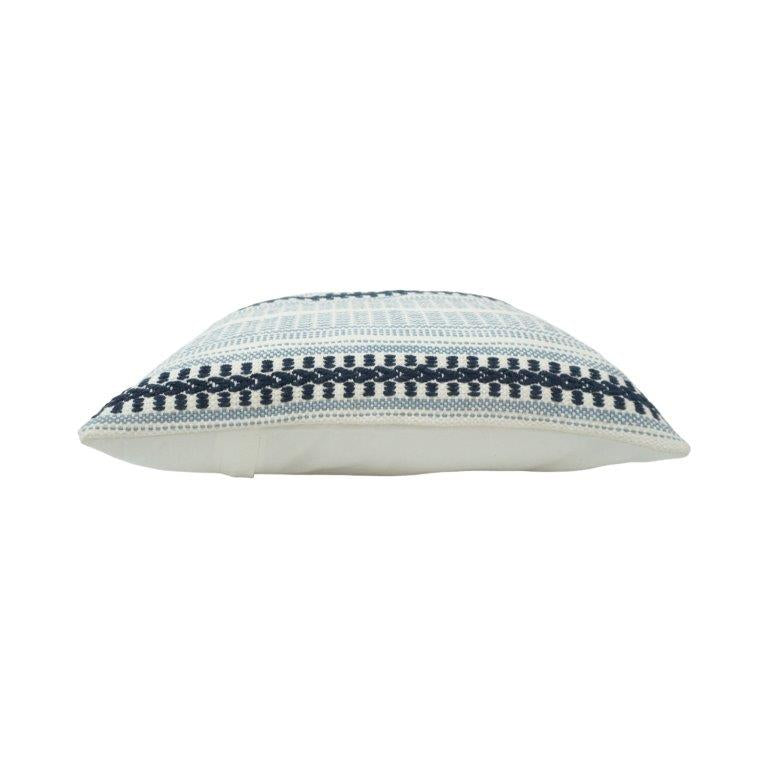 Handmade Cotton Woven Stripe Cushion Cover 45x45 cm | Blue & Ivory Textured Decorative Pillow Cover