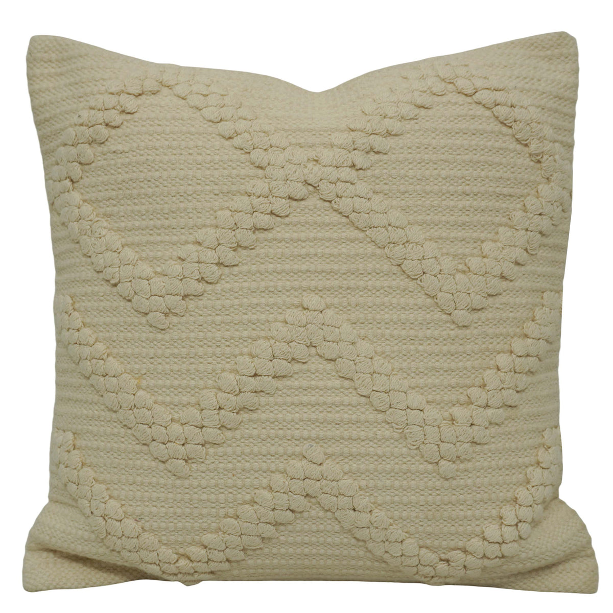 Handwoven Cotton Cushion Cover 45x45 cm | Ivory Textured Geometric Tufted Design | Decorative Throw Pillow Cover | Hidden Zipper | Modern Boho Home Décor